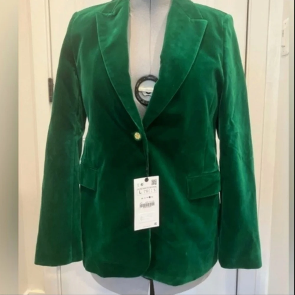 Zara Velvet Blazer Green Size L